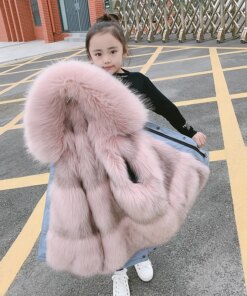 Boys Girls Fur Jacket Parkas Winter Faux Fur Liner Coat Children's Outerwear Imitation Fox Fur Hood Girls Jackets Coats TZ127