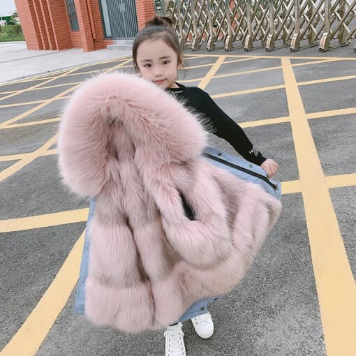 Boys Girls Fur Jacket Parkas Winter Faux Fur Liner Coat Children's Outerwear Imitation Fox Fur Hood Girls Jackets Coats TZ127