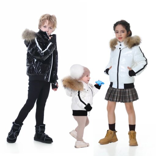 Fashion down jacket for boys girls filling duck down coats nature fur glossy wind-resistant water-repellent