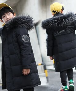 NEW Children warm Thicken clothing Boy clothes Winter Down Jackets 5-16 years Hooded Parka faux fur Coat Kids Teen Snow snowsuit