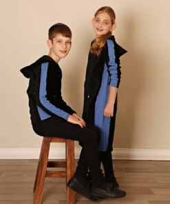 Kids shirt black corduroy dress side denim panel long sleeves boy/girls t-shirt cangroo pocket family set outfit hoodie clothing