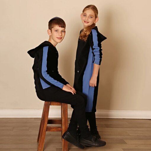 Kids shirt black corduroy dress side denim panel long sleeves boy/girls t-shirt cangroo pocket family set outfit hoodie clothing