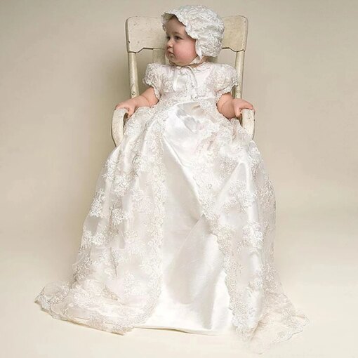 Vintage Baby Girl Dress Baptism Birthday Party Wedding Christening Infant Lace baptism Gown Handcrafted Heirloom gown Set