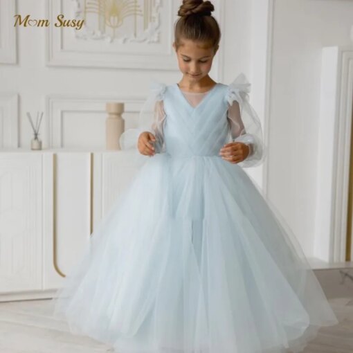 Fashion Baby Girl Princess Tutu Dress Long Sleeve Child Gauze Tulle Vestido Party Birthday Wedding Pageant Baby Clothes 2-12Y
