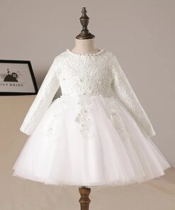White Lace 1 Year Birthday Toddler Girl Baptism Dress Christmas Costumes Newborn Baby Princess Long Sleeve Christening Gown