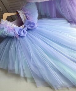 Rainbow Sequin feather Baby Girl cake Dress Birthday Party Wedding Girl Princess Tuxedo Evening Dresses 2024 summer Kid Clothes