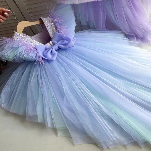 Rainbow Sequin feather Baby Girl cake Dress Birthday Party Wedding Girl Princess Tuxedo Evening Dresses 2024 summer Kid Clothes