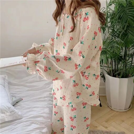 Pyjamas Women Clothing Sets Autumn Pajamas for Teen Girls Kawaii Pijamas Sleepwear Breathable loungewear