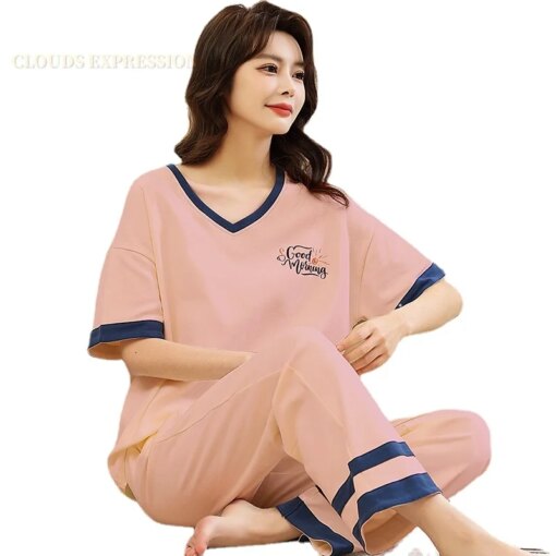 Spring Summer Nightwear Girls Pjs Elegant Women Pajama Sets Pyjamas Femme Pink Sleepwear Female Loungewear Pijama Mujer Homewear