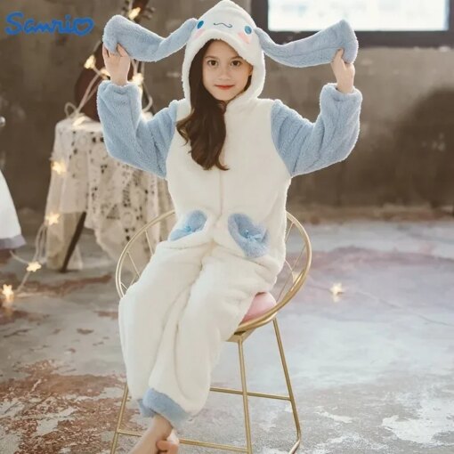 Sanrio Plush Cinnamoroll Winter Flannel Kids Rompers Girl Boy Toddler Jumpsuit Infant Clothes Pyjamas Girl Overalls Gifts