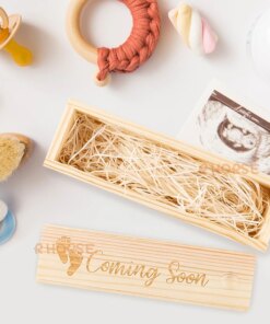 Pine Wood Pregnancy Test Keepsake Box Baby Coming Soon Birth Hairs Ultrasound Pictures Storage Memory Souvenir for New Parents