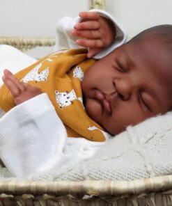 NPK 20inch Remi Already Painted Finished Reborn Baby Doll in Dark Brown Skin Sleeping Baby 3D Painting with Visible Veins