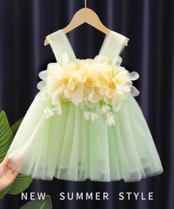 Summer Girls Sleeveless Tulle Dress for Kids Fashion Flower Clothing Wear Children Party Wear Vestido Birthday Gown
