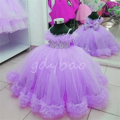 Flower Girl Dresses for Wedding Prom Party Girls Pageant Gowns Lace Floral Appliques Kids Birthday Dress