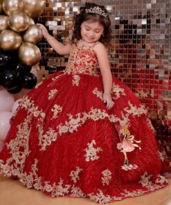Luxury Red Sequined Ball Gown Toddler Little Girls Pageant Prom Dress for Kid Flower Girl Party Gowns Birthday Wear