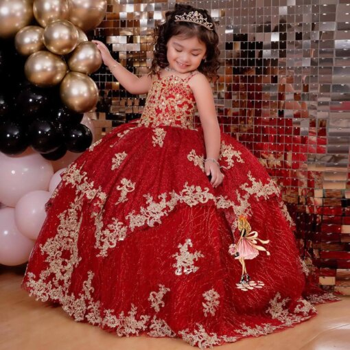 Luxury Red Sequined Ball Gown Toddler Little Girls Pageant Prom Dress for Kid Flower Girl Party Gowns Birthday Wear