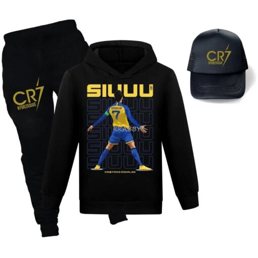 New CR7 Autumn Children Clothing Sets Birthday suit Boys Tracksuits Kids Sport Suits Girls Hoodies Tops+Pants+cap 3pcs Set