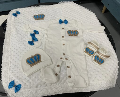 5pcs Newborn Baby Boy Outfits Kids Clothing Real Cotton Infant0 Products Shirt Pants Mittens Receiving Blanket