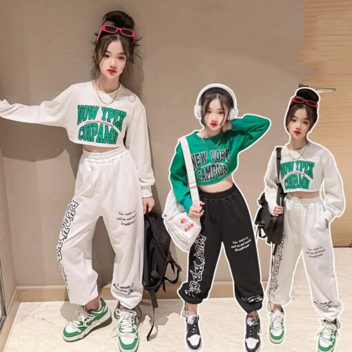 Spring Autumn Kids Girls Clothes Letter Sweatshirt Outfits Cross-tied backless Short T-shirts Tops Casual Pants Sports suit Sets
