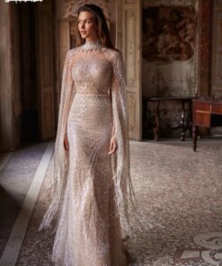 Elegant High Neck Wedding Dress Luxury Pearls Sequins Mermaid Bride Robe Illusion Floor-length Bridal Dresses Vestidos De Novia