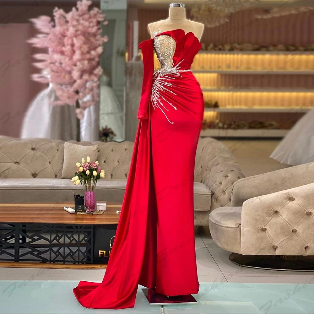 Gorgeous Satin Pretty Evening Dresses A-Line Sexy Mermaid Off Shoulder Sleeveless High Split Simple Mopping Prom Gowns For Women