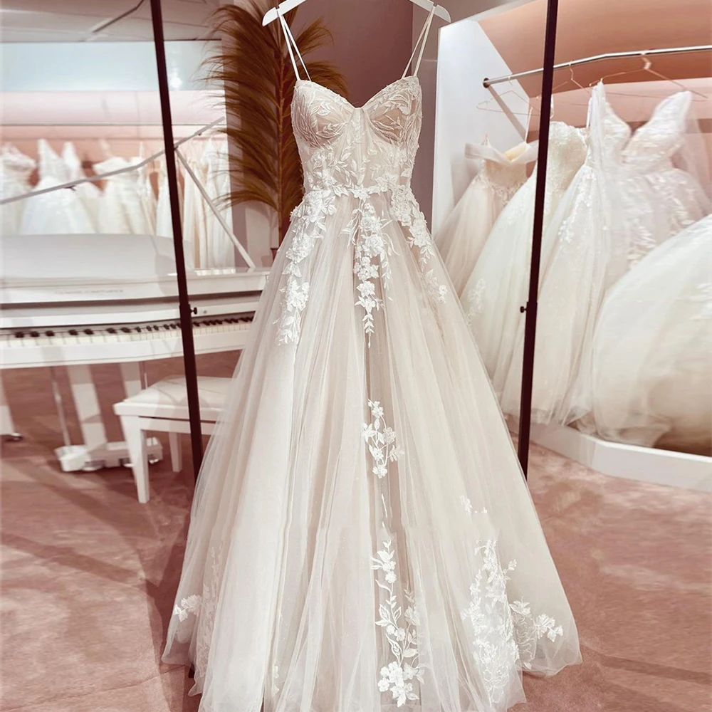 2024 Women's Wedding Dresses Sexy Sleeveless Off Shoulder Lace Applique Bridal Gowns Tulle Formal Beach Party Robe De Mariée