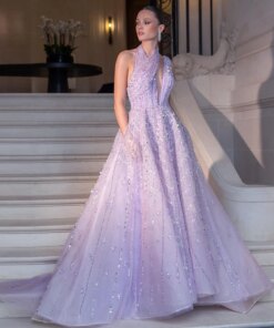 Sharon Said Luxury Beaded Dubai Lilac Evening Dresses for Women Wedding Party 2024 Elegant Long Arabic Prom Formal Gowns SS329