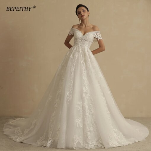 BEPEITHY Princess Glitter Wedding Dresses For Women 2022 Bride Romantic Lace Sleeveless Boho Bridal Gown France Robe De Soiree