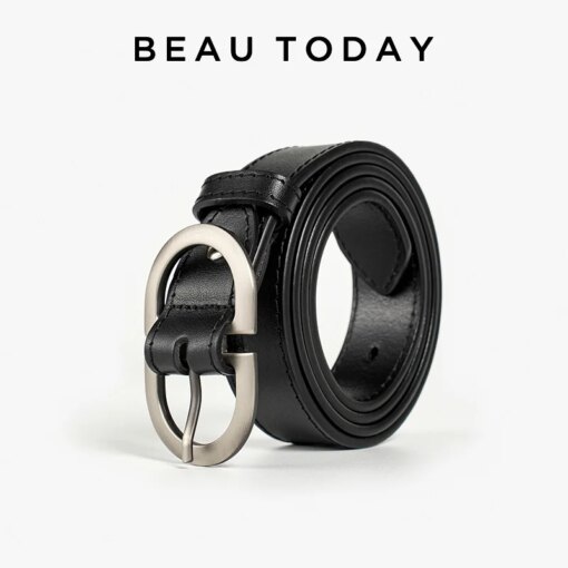 BEAUTODAY Belts Women Cow Split Solid Color Silver Buckle Ladies Modern Style Fashion Jeans Dress Accessories Waistband 91060