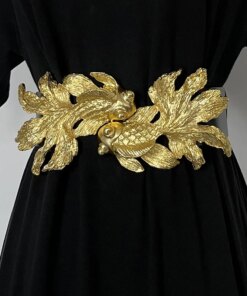 Metal Gold Fish Genuine leather Female Waistband Fashion Luxury Designer Dress Coat Decoration Girdle Punk Gothic Belt for Women