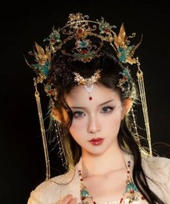 Chinese Hanfu Hair Crown Women Traditional Vintage Alloy Tassel Bride Crown Hanfu Accessories Hairpin Hair Crown Eyebrow Pendant