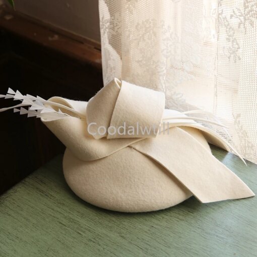 Women Fascinator Hat Cocktail Wedding Church Headpiece kentucky Headwear Feather Hair Accessories Wool Felt Pillbox Cap