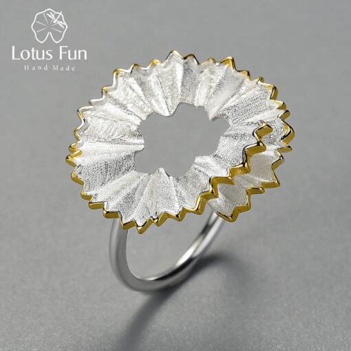 Lotus Fun Real 925 Sterling Silver Unusual Minimalism Round Pencil Shavings Design Rings for Women 18K Gold Jewelry Female Gift