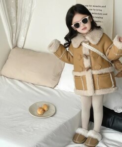 Children's wool in one coat winter new boys and girls baby fur coat thickened warm medium long