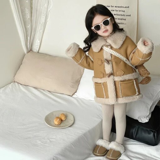 Children's wool in one coat winter new boys and girls baby fur coat thickened warm medium long