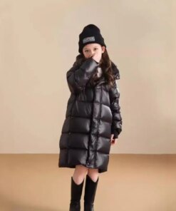 2024 Solid Color Children Down Jacket Kids Girls Fashion Long Coat Windproof Thick Hooded Boy Clothing Teenager Boutique Coats