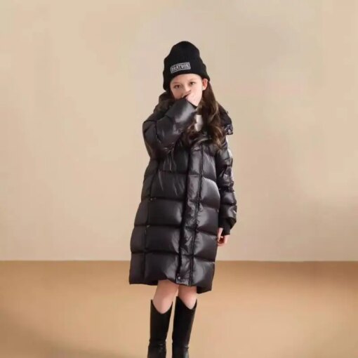 2024 Solid Color Children Down Jacket Kids Girls Fashion Long Coat Windproof Thick Hooded Boy Clothing Teenager Boutique Coats