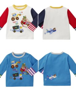 Autumn Boy T-shirt Cartoon Bear Good Friends Car Embroidery Long Sleeve Base Shirt 2024