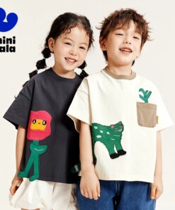 Mini Bala T-Shirt Boys and Girls Short Sleeve T-Shirt Summer 2024 New Baby Pure Cotton Co-Branded Cute Children Top
