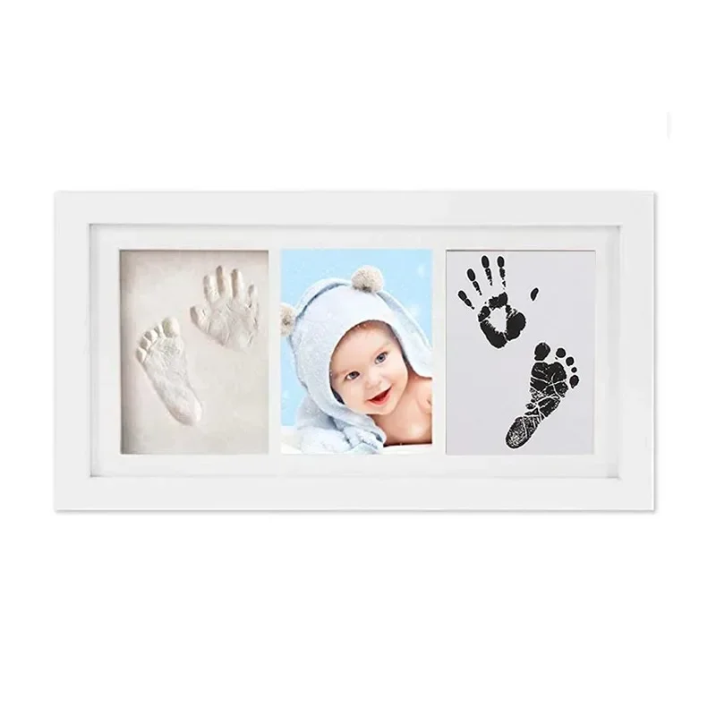 Baby Handprint Footprint Clay Photo Frame Newborn Handprint Commemorative Gift Wooden Photo Frame